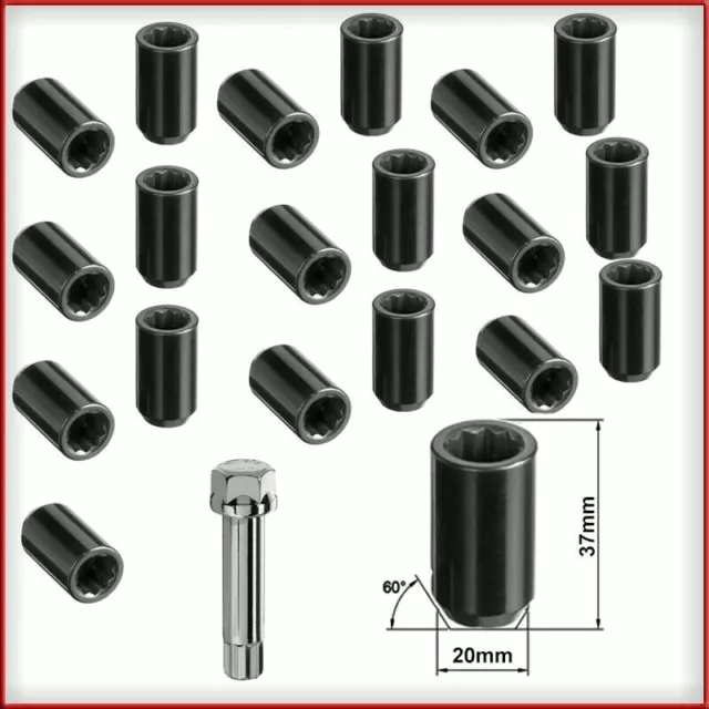 Lug Nuts Dadi Ruota per Cerchi Japan Imbus 12x1,5 Black Neri 20 pezzi + Chiave