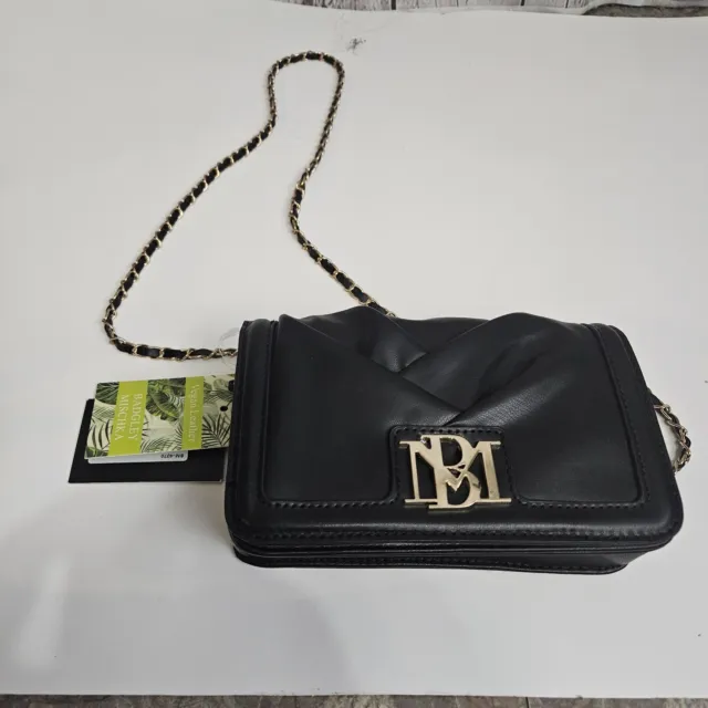 Nwt Badgley Mischka Black Pleated Vegan Leather Small  Cross Body Bag