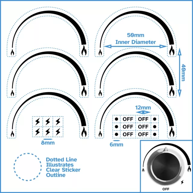 6 Clockwise Gradient Flame Top Half Circle Adhesive Label Gas Oven Stove Sticker