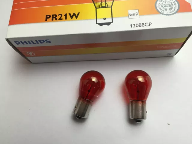 KIT 2 LAMP LAMPADE PHILIPS PR21W 12V 21W COLORE ROSSO LUCE STOP BAW15s