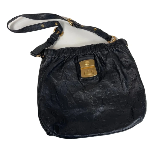 Marc Jacobs Dreamy Logo Leather Shoulder Bag Black L Strap Zipper Pocket Marc Jacobs Dreamy Logo Leather Shoulder Bag Black L Strap Zipper Pocket