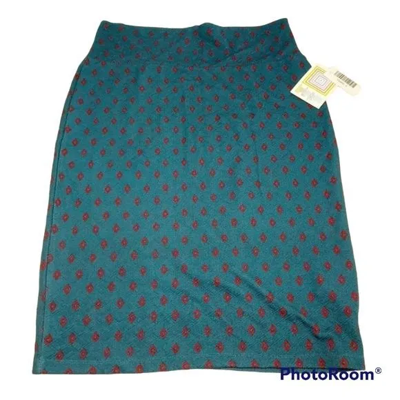 LuLaRoe Cassie floral print skirt womens large dark green, red diamond print