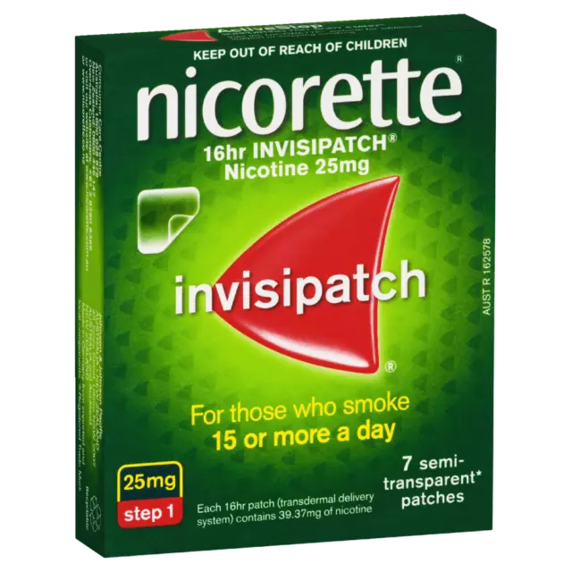 Nicorette 16hr Invisipatch Step 1 (25mg/16hr) 7 Patches Quit Smoking Aid