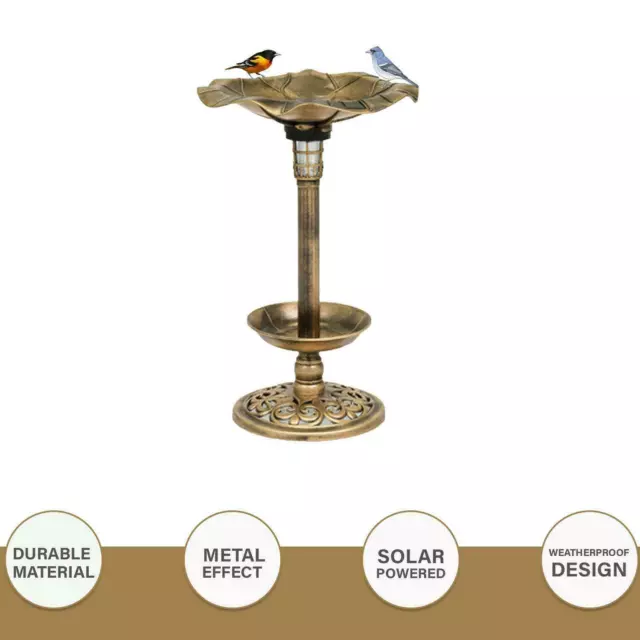 Bronze Garden Bird Hotel Feeder & Bath Pedestal Table Station With Solar Light