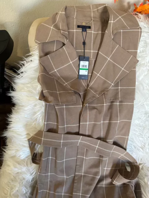 TOMMY HILFIGER NEW Women's Beige  Windowpane Belted Vest Jacket  Sz L $129.5 3