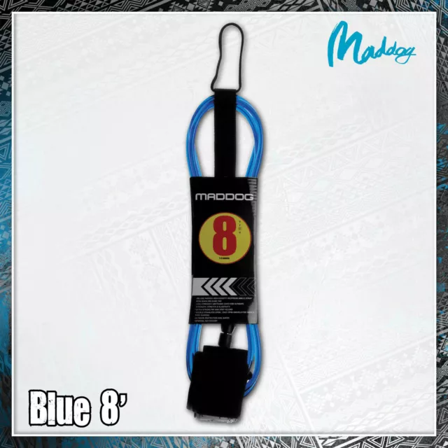 MADDOG Surfboard Legrope Leash Surf Surfing Leg Rope Leggie 6' 7' 8' 9' Blue