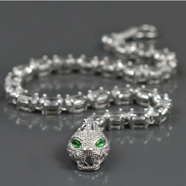 14K White Gold Finish 12.5CT Simulated Emerald & Diamond Cobra Tennis Bracelet