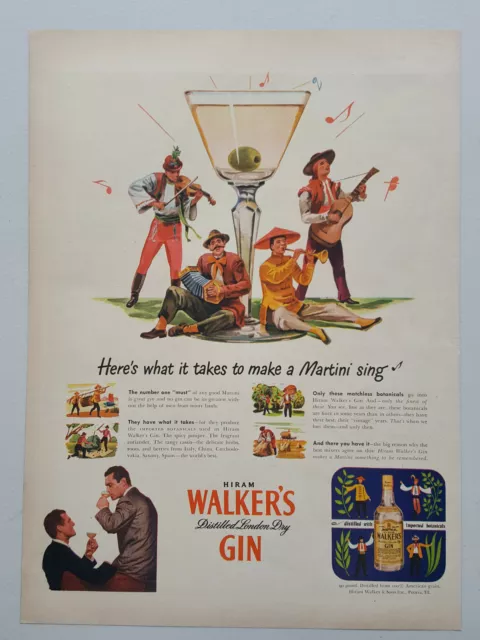 1947 Hiram Walker's London Dry Gin Alcohol Martini Music Vtg Magazine Print Ad