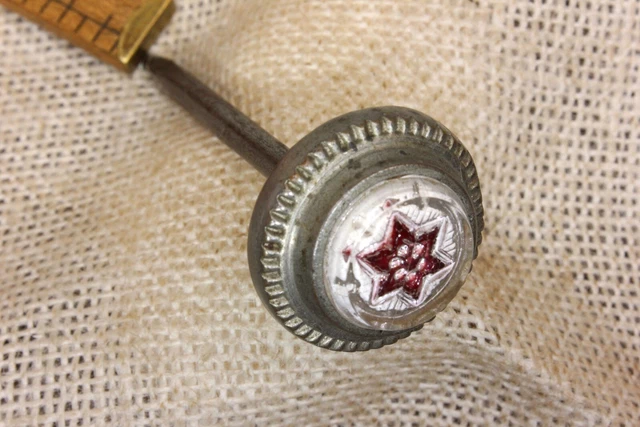Old Picture Nail Red 6 Point Star Artwork Painting Hanger Sulphide Glass Vintage