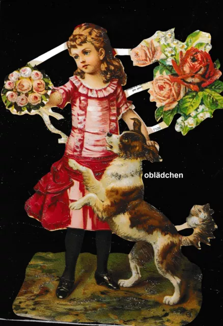 # GLANZBILDER # EF 7109 Mädchen mit Hund und Rosenstrauß, Riesenoblate
