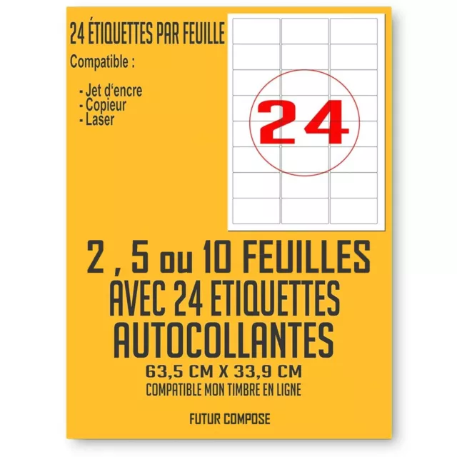 Etiquette adhésive 63,5 x 33,9 cm pour timbre ou adresse 2 5 ou 10 feuilles A4