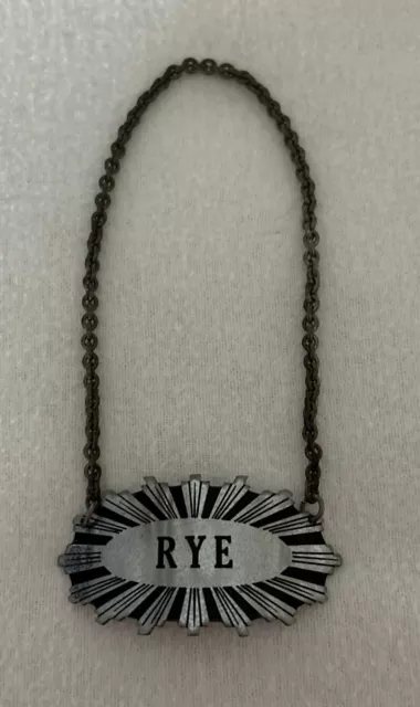 Vintage RYE Decanter Liquor Bottle Metal Hang Tag Barware
