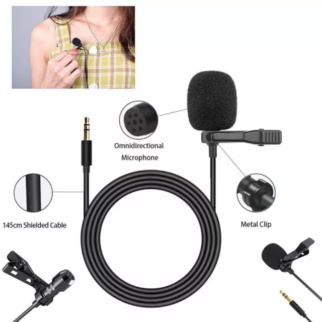 Lavalier Ansteck Mikrofon 3.5mm Clip-On microphone Phone Laptop Tablet