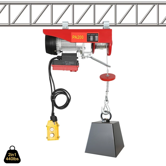 440lbs 110v Electric Hoist Winch Engine Crane Pulley Garage Overhead Lifting US