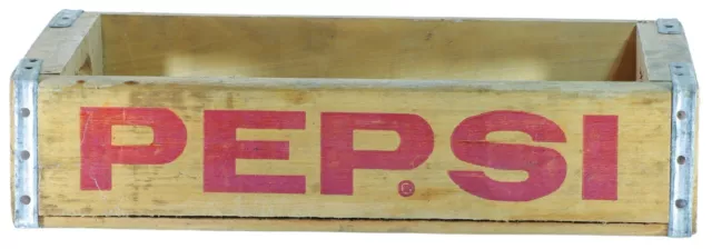 Vintage Wooden Pepsi Cola Bottle Crate with Red Lettering - 18" x 11.5" x 4"