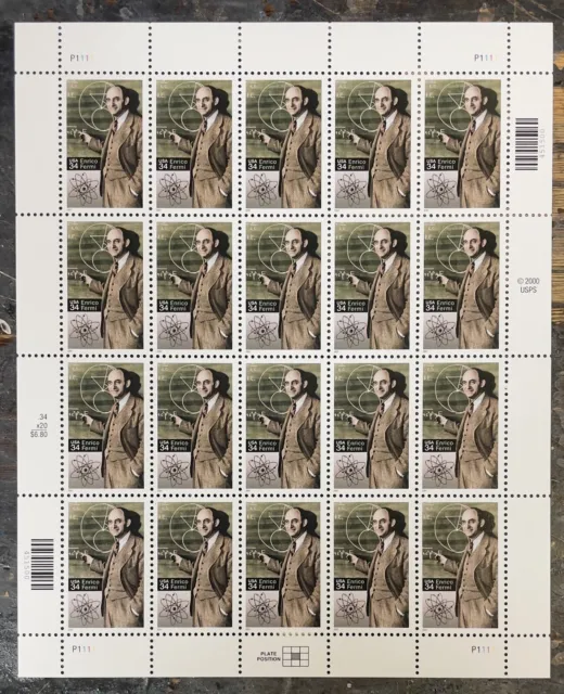 Scott #3533, 34c Enrico Fermi, Mint Sheet of 20, MNH