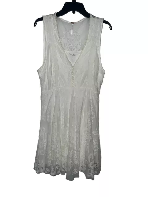 Free People Intimately Cream Semi-Sheer Floral Mesh Slip Lace Dress Sz 12