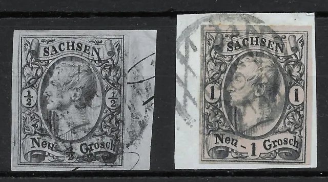 Sachsen 1855 . MiNr.8 und 9 . auf Briefstücken gestempelt