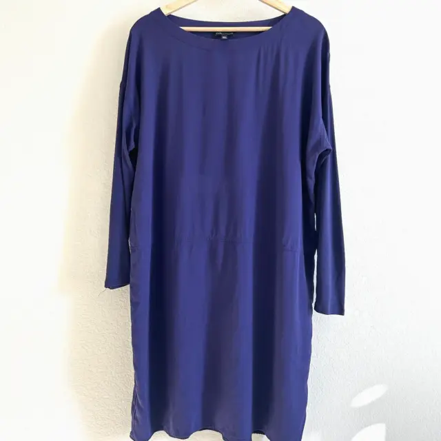 Eileen Fisher Georgette Silk Crepe Sheath Dress Size Medium Purple