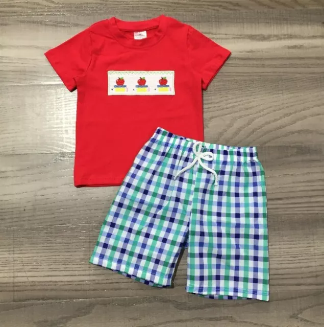 NEW Boutique Back to School Smocked Boys Shorts Outfit Set