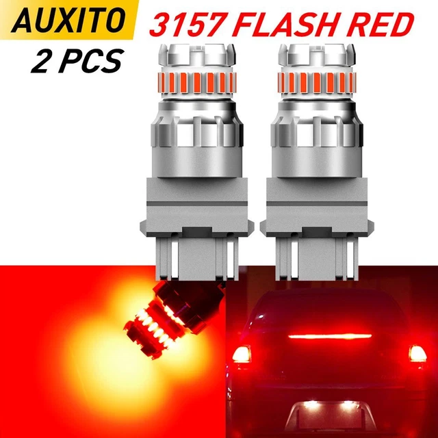 AUXITO 2X 3157 3057 Red LED Strobe Blinking Flash Brake Stop Tail Light Bulbs 2F