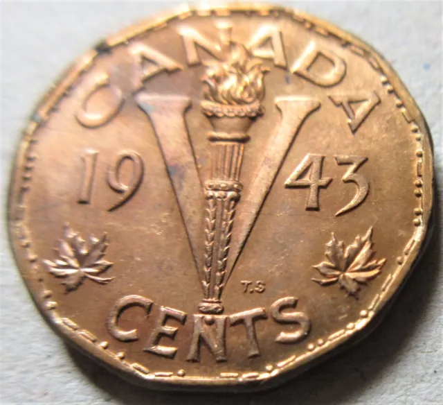 1943 Canada Tombac Five Cents Coin. UNC Nickel 5 cents 5c (RP)