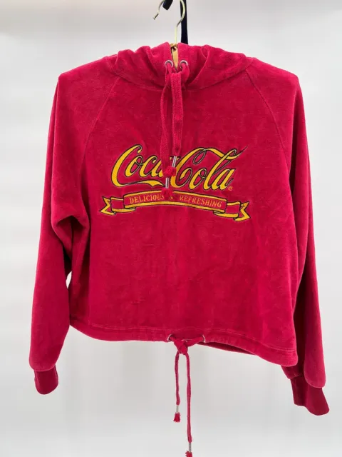 Coca Cola Cropped Sweatshirt w/Drawstring Waist Ladies XSmall Red Gold Hoodie
