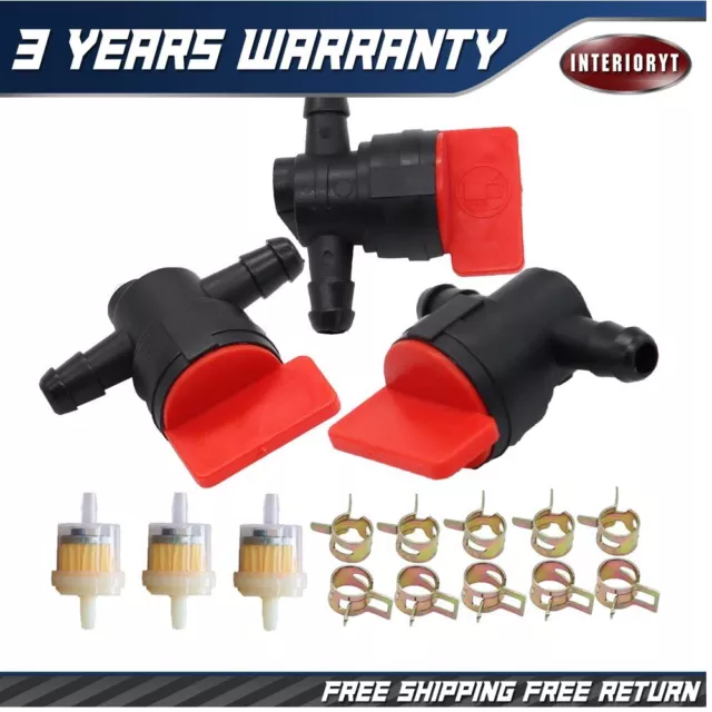3X In Line Fuel Gas Filter Shut Cut Off Valve Clamp 1/4" Lawn Mower Parts
