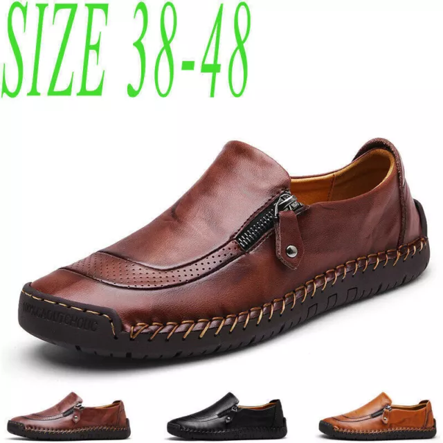 Mens Gents Casual Oxford Leather Zipper Slip On Loafers Breathable Casual Shoes#