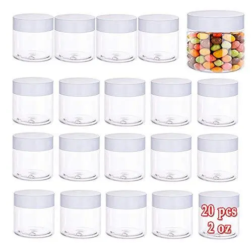 2oz Plastic Cosmetic Container - Round Clear Pot Jars with White Lids - 20 Pack