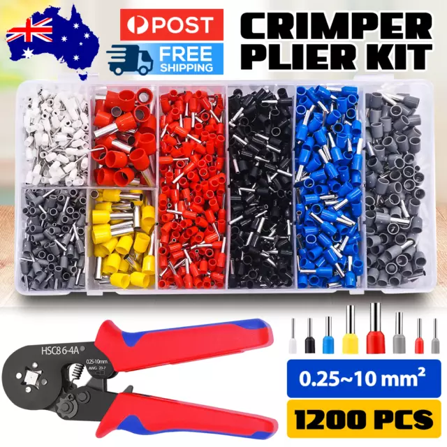 1201x Bootlace Ferrule Crimper Kit 0.25-10mm² Cord End & Ratchet Plier Crimping