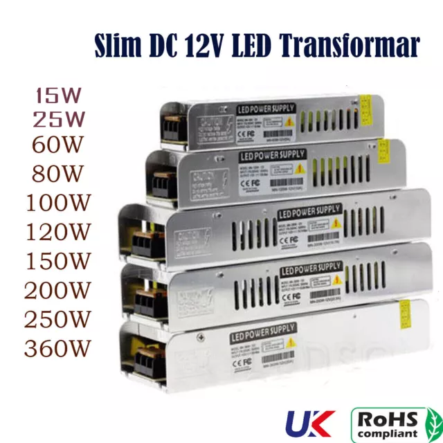 DC 12V LED Driver Power Supply Ultra Slim Transformer For LED Strip 60W-360W UK