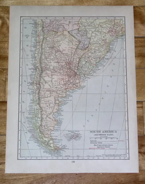 1918 Original Antique Map Of South America Brazil Argentina Peru Chile