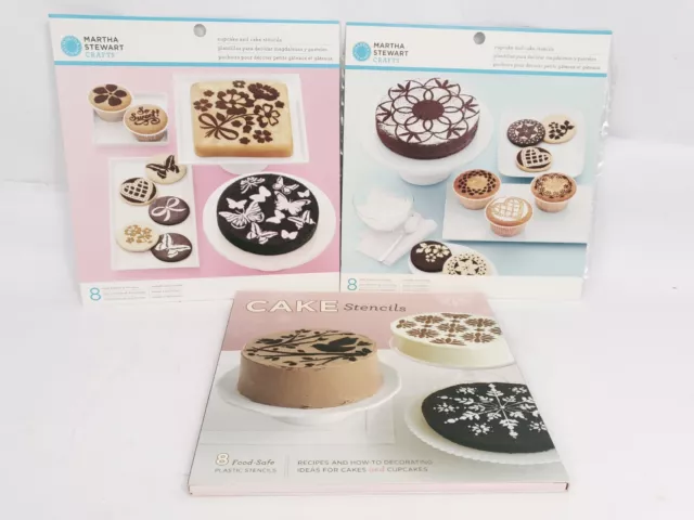 2 MARTHA STEWART Craft CAKE STENCILS  4 designs 8” reusable Chronicle Books