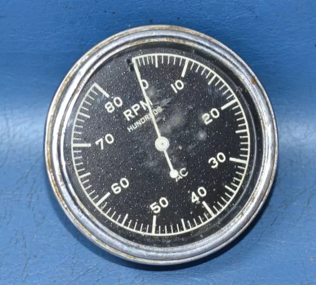 Vintage AC Tachometer 0-8000 RPM 3-3/8" Diameter Black Face Rat Rod Gauge Tach