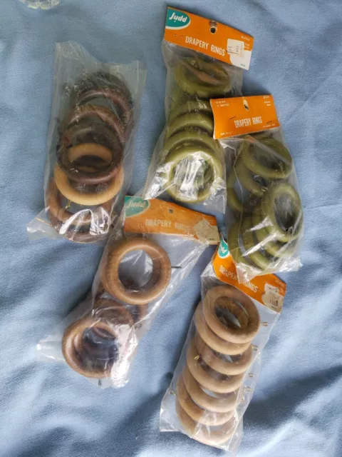 Mixed Lot of 35 Vintage Wood Drapery Curtain Rings crafting in packages