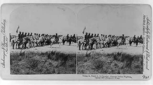 Ninth US Cavalry: Troop A - famous Indian fighters on horseback c1900 Old Photo