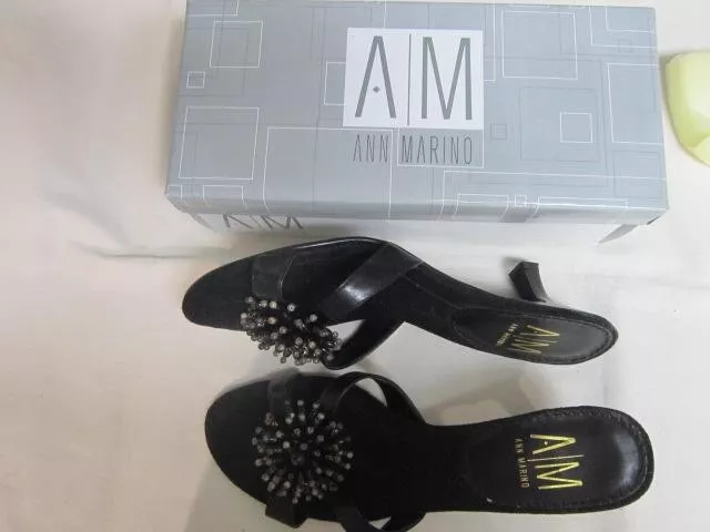 ANN MARINO KITTEN Heel Dress Slides -Caress- Black Beaded Size 10M- New ...