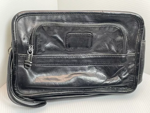 Tumi Alpha travel Toiletry Case Kit Dopp Multi-pocket Shave Bag Black Leather