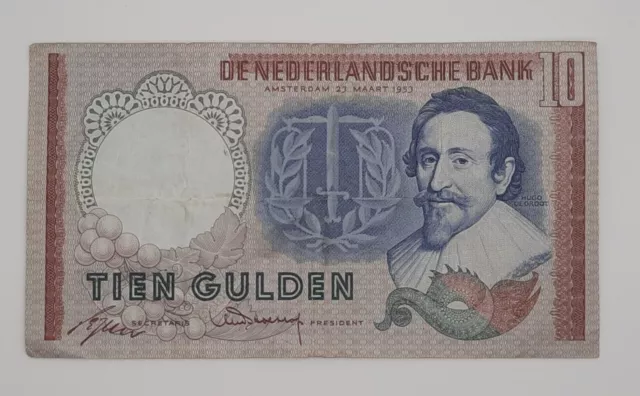 1953 - De Nederlandsche Bank, NETHERLANDS  - 10 Gulden Banknote, No. BYW 055392