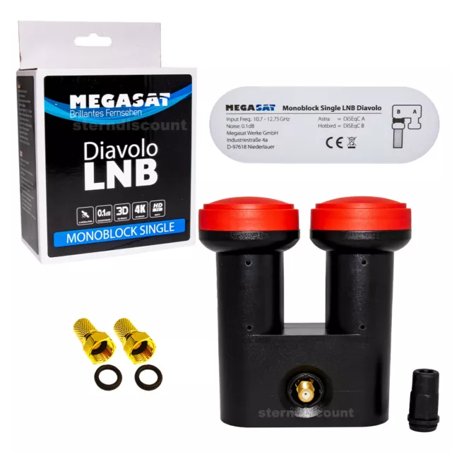 Megasat Diavolo Monoblock LNB Single 6,2° UHD 4K Hotbird & Astra für 1 Receiver