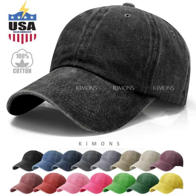 Dyed Washed Cotton Solid Plain Polo Style Baseball Ball Cap Hat Dad Adjustable