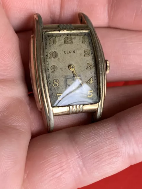 ELGIN MAN GOLD tone Rectangle Cross Dress Watch FG9051 92.95 PicClick