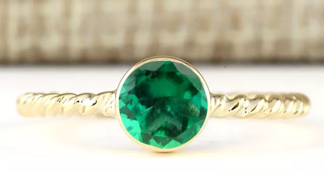 14KT Yellow Gold 1.20Ct Round Shape Natural Zambian Green Emerald Women's Ring