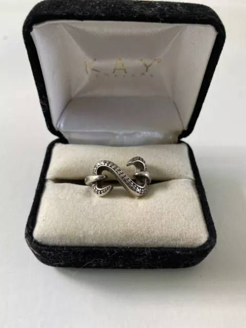 #62) Jane Seymour 925 Sterling Silver Open Hearts Genuine Diamond Ring Sz 5.25