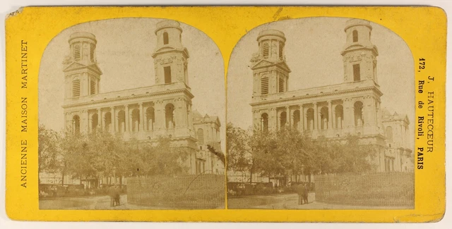 Paris Kirche Saint-Sulpice Frankreich Foto Stereo PL55L5n Vintage Albumin c1875
