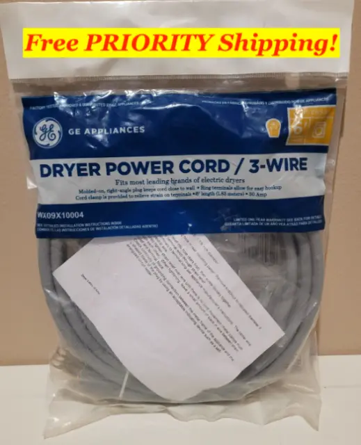 GE 3 Wire Universal Electric Dryer Power Cord 3 Prong WX09X10004 30 Amp 6' Ft.