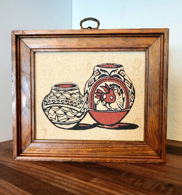Native American Navajo Sand Painting, Pueblo Glazed Pottery