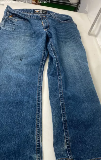 Men's Ariat Rebar M4 Relaxed Fit Boot Cut Denim Blue Jeans Size 38x30 AS IS