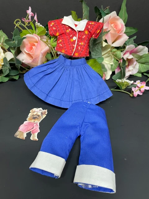 Nice Original 12" Ideal Shirley Blue Skirt, Petal Pushers & Red Print Top Set